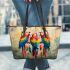Parrots bear smile with dream catcher leather tote bag