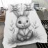Pencil drawing of an adorable rabbit bedding set