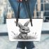 Pencil drawing of an adorable rabbit leather tote bag