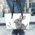 Pencil drawing of an adorable rabbit leather tote bag