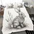 Pencil drawing of an adorable rabbit bedding set