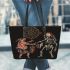 Pig and skeleton king dancing and dream catcher leather tote bag