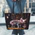 Pig and skeleton king dancing and dream catcher leather tote bag