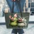 Pigs and pinky grinchy smile toothless like leather tote bag