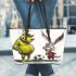 Pigs and yellow grinchy smile toothless like rabbit leather tote bag