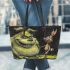 Pigs and yellow grinchy smile toothless like rabbit leather tote bag