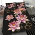 Pink and gold lotus flowers with honeycomb bedding set