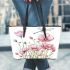 Pink flowers and dragonfly leather tote bag