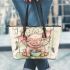 Pink pig and coffee and dream catcher leather tote bag