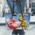 Pinky pigs and yellow grinchy smile toothless like rabbit leather tote bag