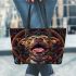 Pitbul smile with dream catcher leather tote bag