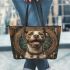 Pitbul smile with dream catcher leather tote bag