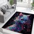 Psychedelic cat relaxing on colorful couch area rugs carpet