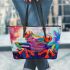 Psychedelic cute frog colorful vibrant trippy oil painting leaather tote bag