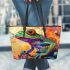 Psychedelic cute frog colorful vibrant trippy oil painting leaather tote bag