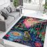 Psychedelic frog sits on the edge of an enchanted pond in the forest area rugs carpet