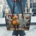 pumpkin grinchy smile and skeleton king 3D Leather Tote Bag