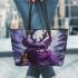 purple grinchy with black sunglass and dancing rabbit Reindeer Leather Tote Bag