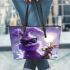 purple grinchy with black sunglass and dancing rabbit Reindeer Leather Tote Bag