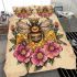 Queen bee sitting on top of honeycomb bedding set