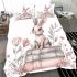 Rabbit sitting on top of books surrounded by flowers bedding set