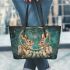 Rabbits with dream catcher leather tote bag