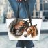 Realistic drawing of a horse and foal in profile leather tote bag