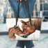 Realistic drawing of an adult horse and foal leather tote bag