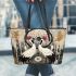 Red crowned cranes with dream catcher leather tote bag