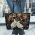 Red crowned cranes with dream catcher leather tote bag