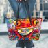 Red frog with big eyes leaather tote bag