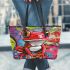 Red frog with big eyes colorful cartoon style graffiti leaather tote bag