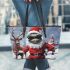 red grinchy with black sunglass and dancing santaclaus Leather Tote Bag