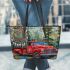Red truck with dream catcher leather tote bag