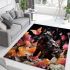 Regal black cat in a field of blooms area rugs carpet