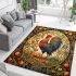Rooster amid bountiful harvest and floral motifs area rugs carpet