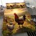 Rooster and hen gathering in the golden countryside bedding set