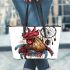 Rooster chicken smile with dream catcher leather tote bag