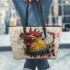 Rooster chicken smile with dream catcher leather tote bag