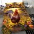 Rooster in a sunlit flower field bedding set