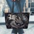 Sad dragon with dream catcher leather tote bag