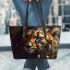 Sad leopad with dream catcher leather tote bag