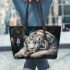 Sad white tiger with dream catcher leather tote bag