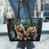 Scottish cats and dream catcher leather tote bag