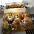 Serene chicken gathering in the rural field bedding set