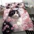 Serene white cat in blossom canopy bedding set