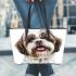 Shih tzu dog clipart illustration leather tote bag