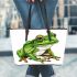 Simple cartoon frog clipart leaather tote bag