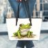 Simple cartoon frog clipart leaather tote bag