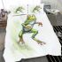 Simple cute cartoon drawing of green frog jumping bedding set
